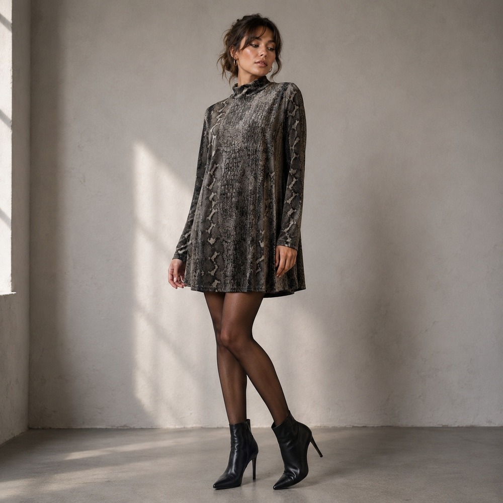 Carole Little Tunic Mini Dress 12 Brown Velvet Snakeskin 90s Y2K Indie goth Rock